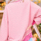 Striped Sequin Heart Round Neck Long Sleeve Sweatshirt - 7 Semicolon Couture