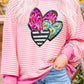 Striped Sequin Heart Round Neck Long Sleeve Sweatshirt - 7 Semicolon Couture