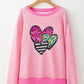 Striped Sequin Heart Round Neck Long Sleeve Sweatshirt - 7 Semicolon Couture