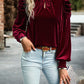 Tie Up Mock Neck Velvet Fabric Long Sleeve Blouse - 7 Semicolon Couture