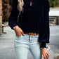 Tie Up Mock Neck Velvet Fabric Long Sleeve Blouse - 7 Semicolon Couture