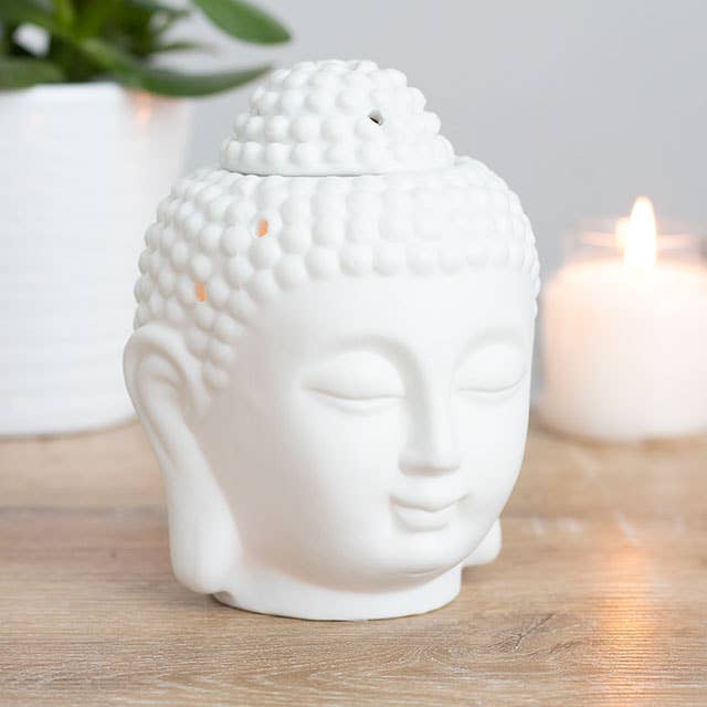 White Buddha Head Oil Burner and Wax Warmer - 7 Semicolon Couture