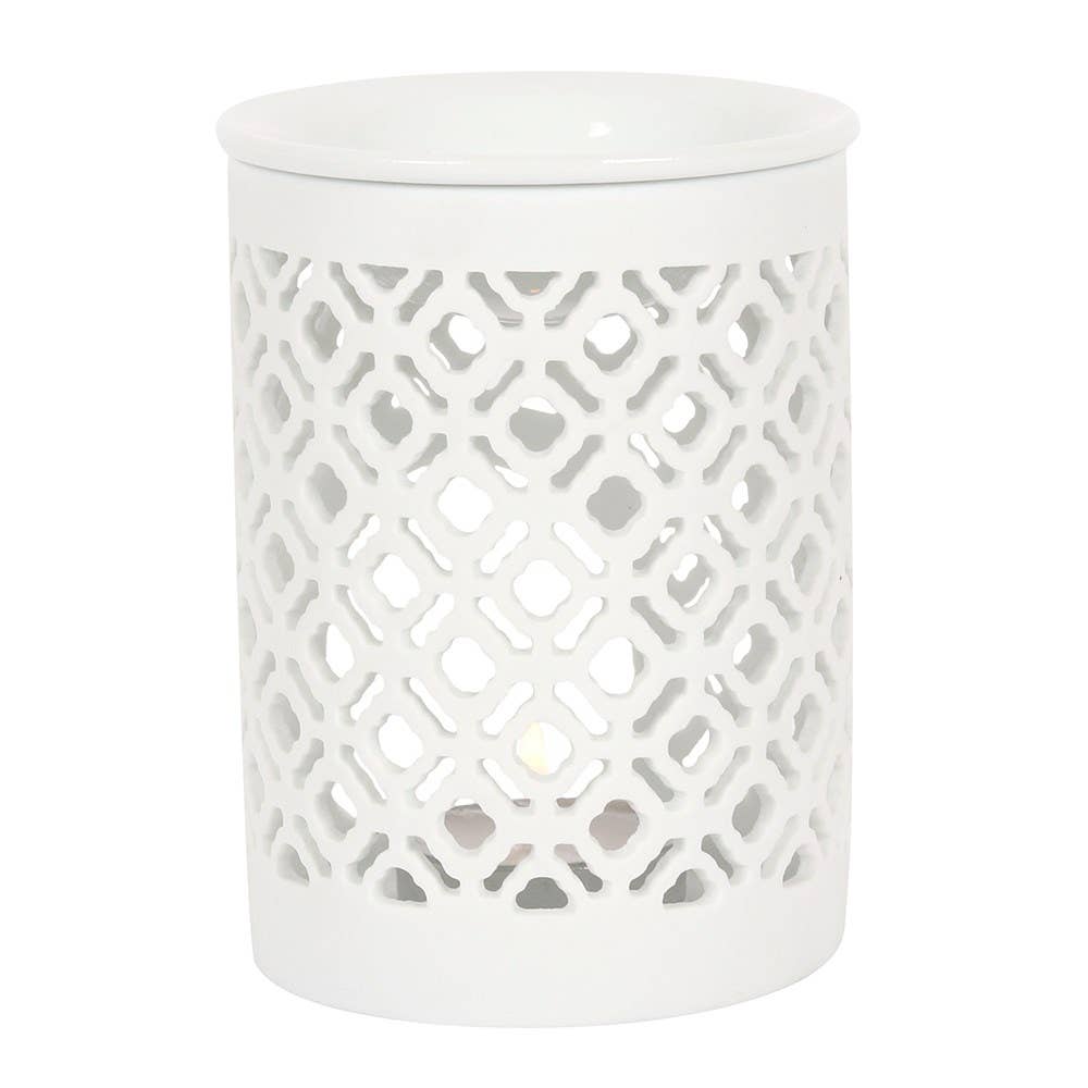 White Matte Lattice Cut Oil Burner and Wax Warmer - 7 Semicolon Couture