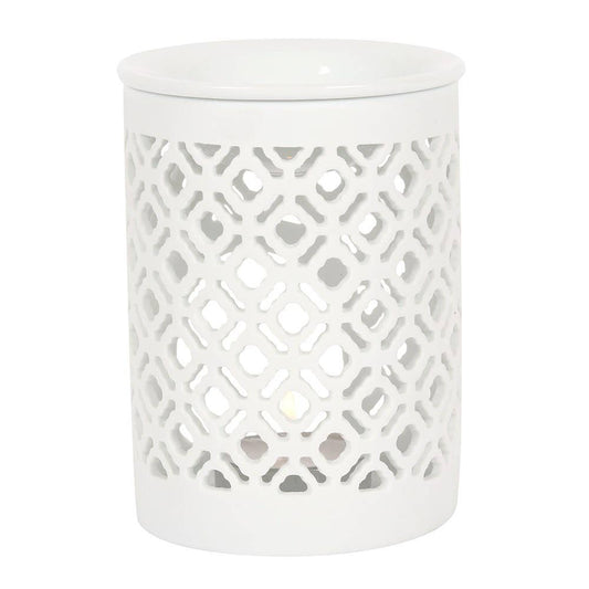 White Matte Lattice Cut Oil Burner and Wax Warmer - 7 Semicolon Couture