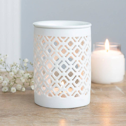 White Matte Lattice Cut Oil Burner and Wax Warmer - 7 Semicolon Couture