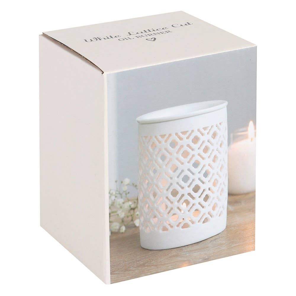 White Matte Lattice Cut Oil Burner and Wax Warmer - 7 Semicolon Couture