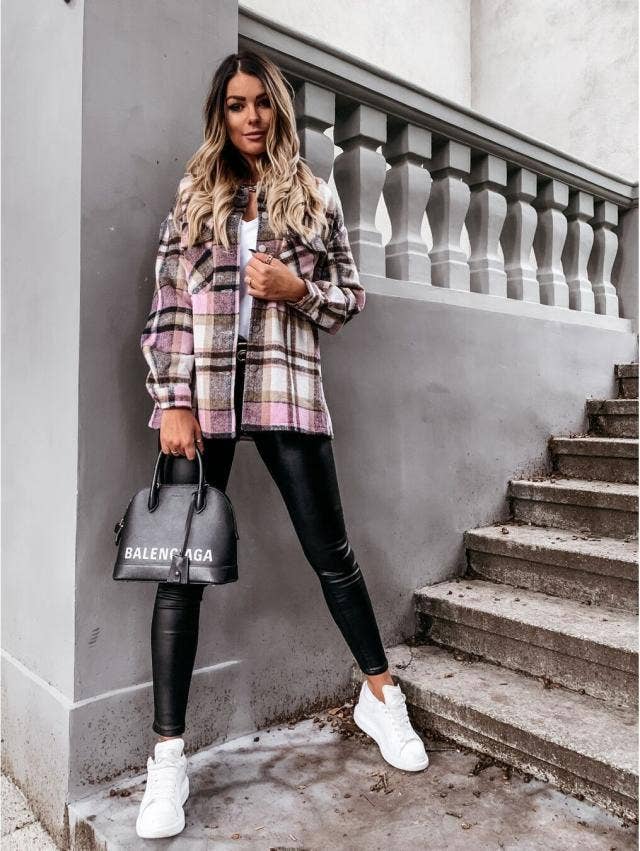 WOOLEN SHIRT LONG - SLEEVED PLAID COAT - 7 Semicolon Couture