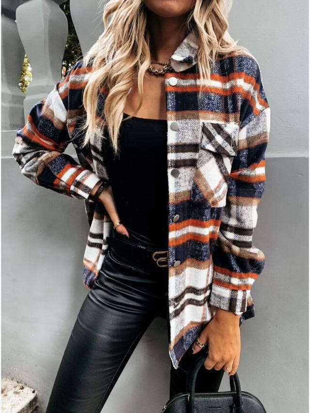 WOOLEN SHIRT LONG - SLEEVED PLAID COAT - 7 Semicolon Couture