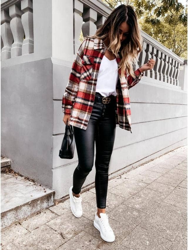 WOOLEN SHIRT LONG - SLEEVED PLAID COAT - 7 Semicolon Couture