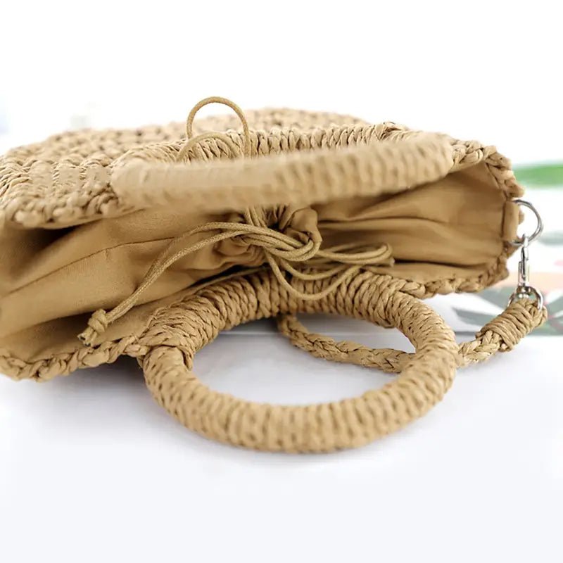 Woven Straw Crossbody Bag - Half - Round - 7 Semicolon Couture