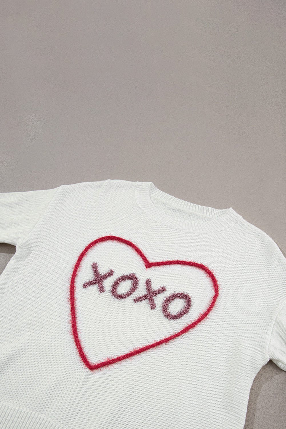 XOXO Round Neck Drop Shoulder Sweater - 7 Semicolon Couture