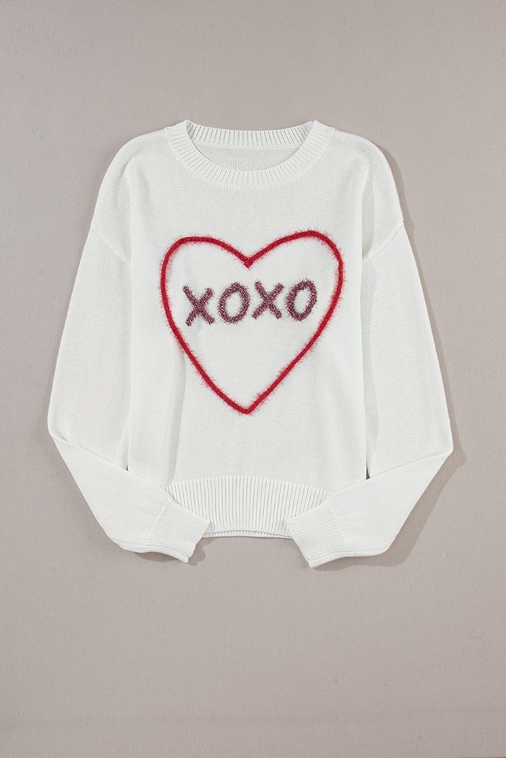 XOXO Round Neck Drop Shoulder Sweater - 7 Semicolon Couture