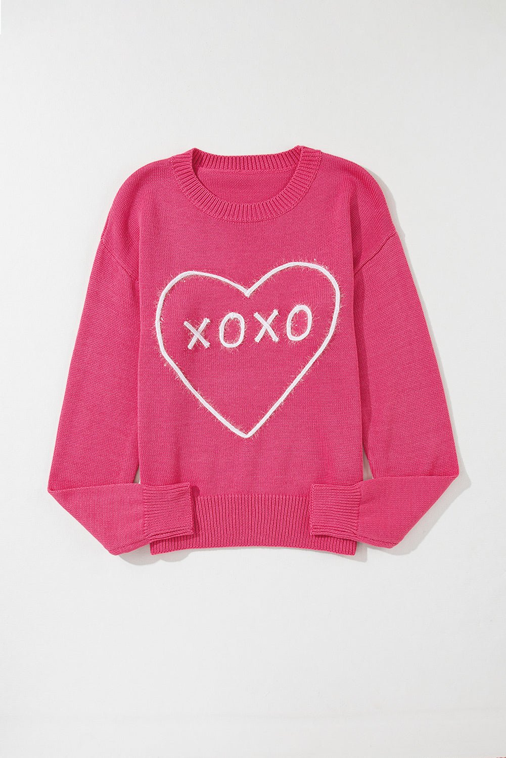 XOXO Round Neck Drop Shoulder Sweater - 7 Semicolon Couture