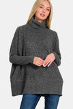 Zenana Full Size Brushed Melange Hacci Turtleneck Sweater - 7 Semicolon Couture